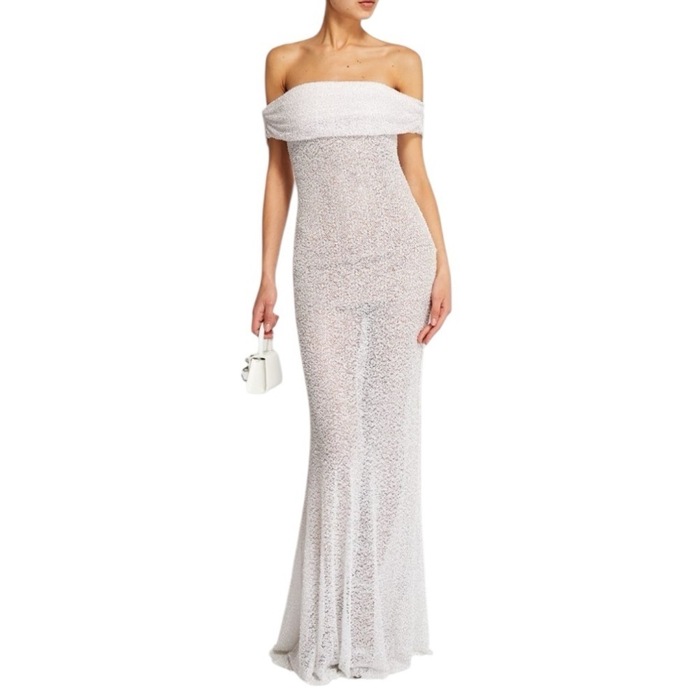 Self-Portait - Elegant Off-Shoulder Beaded White Evening Gown Sz 6